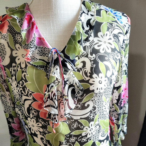 SILKLAND Floral Silk Shear Lined Top With Sequins and Beads Sz PL Petite - Picture 2 of 11
